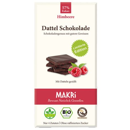 Makri datolya csokoládé málnás 57% bio 85g